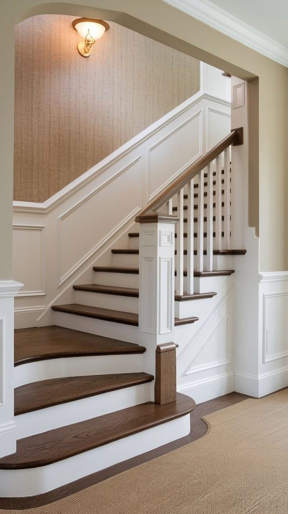 Contemporary staircase with minimal decor in bright living space
