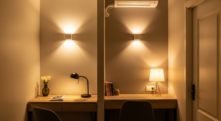 Creative Lighting Ideas for Small Room That Instantly Transform Your Space 1 A cozy modern small room illuminated with creative lighting ideas for small room featuring layered lights warm ambient glow, soft wall sconces, pendant