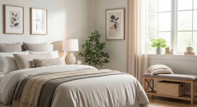 How to Set Up a Guest Room on a Budget: Stylish Ideas 3 Cozy budget-friendly guest room with neutral tones, soft bedding, simple decor, and natural light — warm, elegant, and modern.