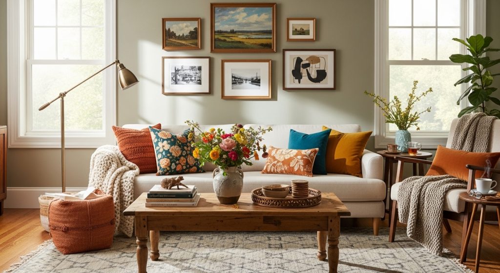 Accent Furniture for Decor: Statement Pieces That Elevate Any Room 24 A beautiful summary image of a fully decorated home showcasing various accent pieces, from stylish furniture to elegant décor details. The scene radiates a sense of completion and joy, captured in high-detail realism with warm lighting and harmonious design throughout the space.