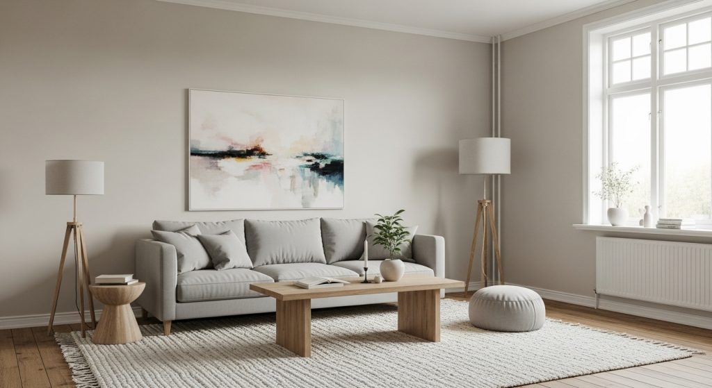 Budget Friendly Home Makeover Ideas You Can Try This Weekend 2 A minimalist living room with neatly arranged furniture, clean surfaces, neutral tones, and simple décor creating a calm, organized space.