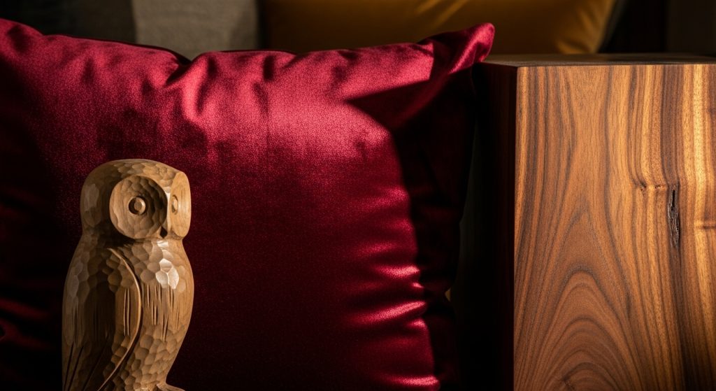 Accent Furniture for Decor: Statement Pieces That Elevate Any Room 16 A detailed close-up image showcasing textured fabrics and materials on accent pieces, including soft velvet and natural wood grain. The lighting emphasizes tactile qualities, rich textures, and surface depth, creating a luxurious and realistic feel that highlights craftsmanship and design detail.