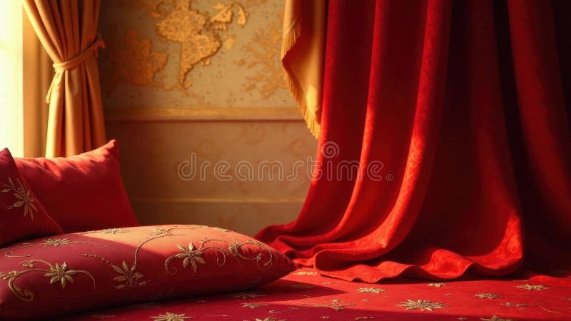 Luxurious Red and Gold Embroidered Cushions Resting on a Rich ...