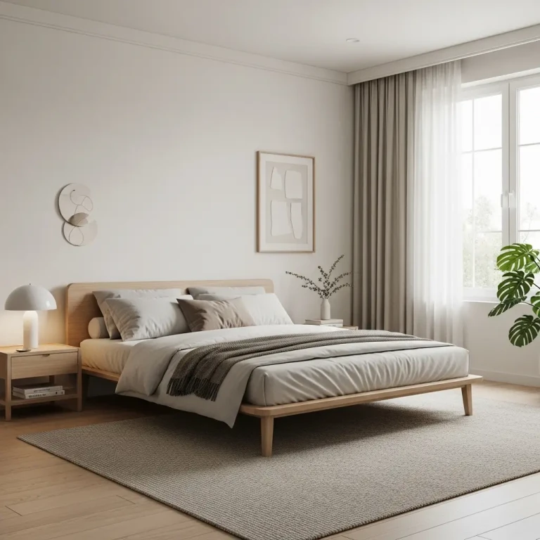 Bedroom decor ideas for 2026 featuring a minimalist bedroom with neutral bedding, soft lighting, and modern furniture