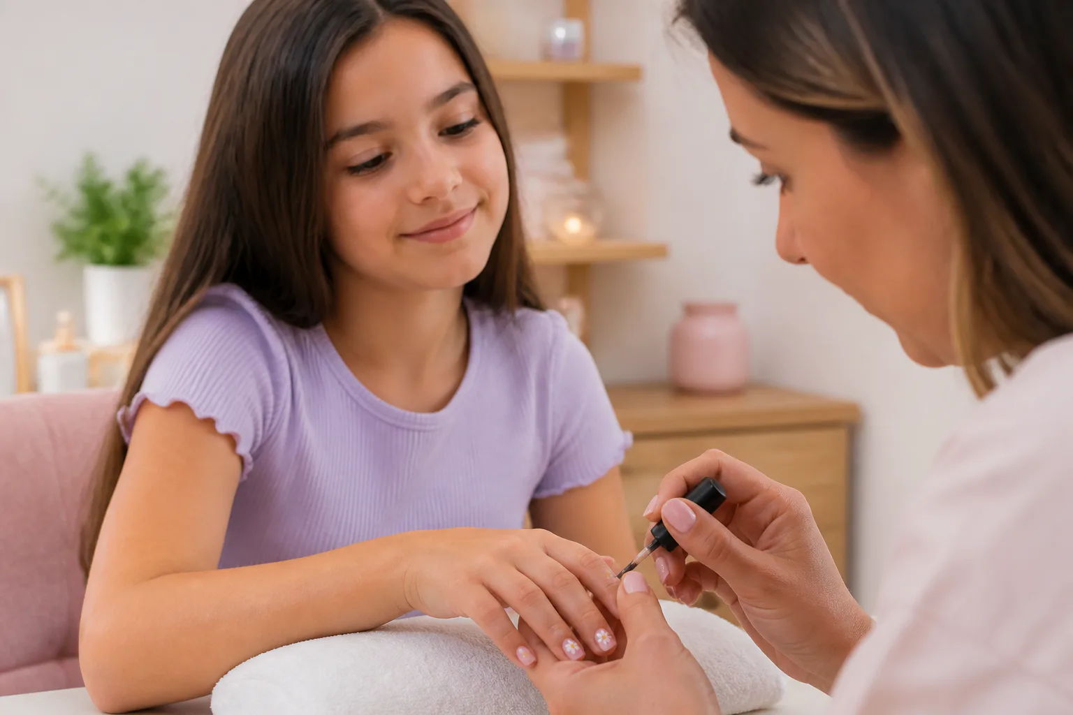 Cute Nail Ideas for 11-Year-Olds: Simple, Short & Fun 6 Girl getting a manicure
