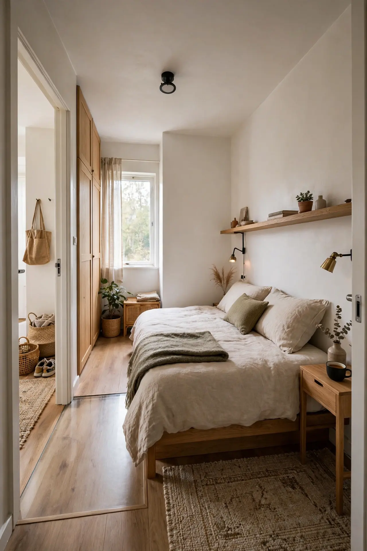 Smart small bedroom layout with bed placed against the longest wall