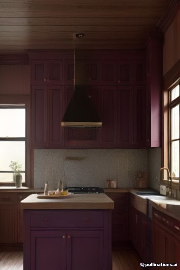12 Home Decor Trends Taking Over Pinterest in 2026 (And How to Actually Use Them) 6 Kitchen island painted a deep aubergine color against wood cabinetry