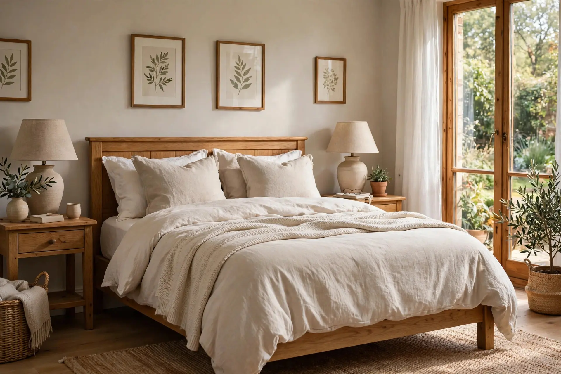 Bed Size Guide: Which Mattress Actually Fits Your Room 5 Cozy couple's bedroom with a queen-size bed, choosing between queen and king bed sizes