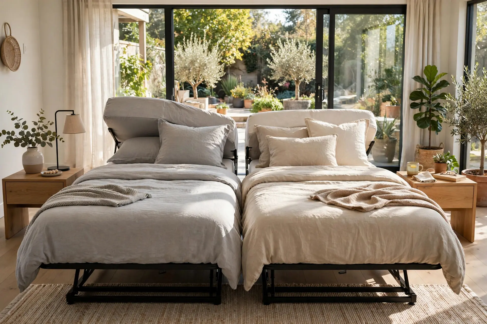 Bed Size Guide: Which Mattress Actually Fits Your Room 6 Split king adjustable bed made of two twin XL mattresses side by side, king vs California king bed size option