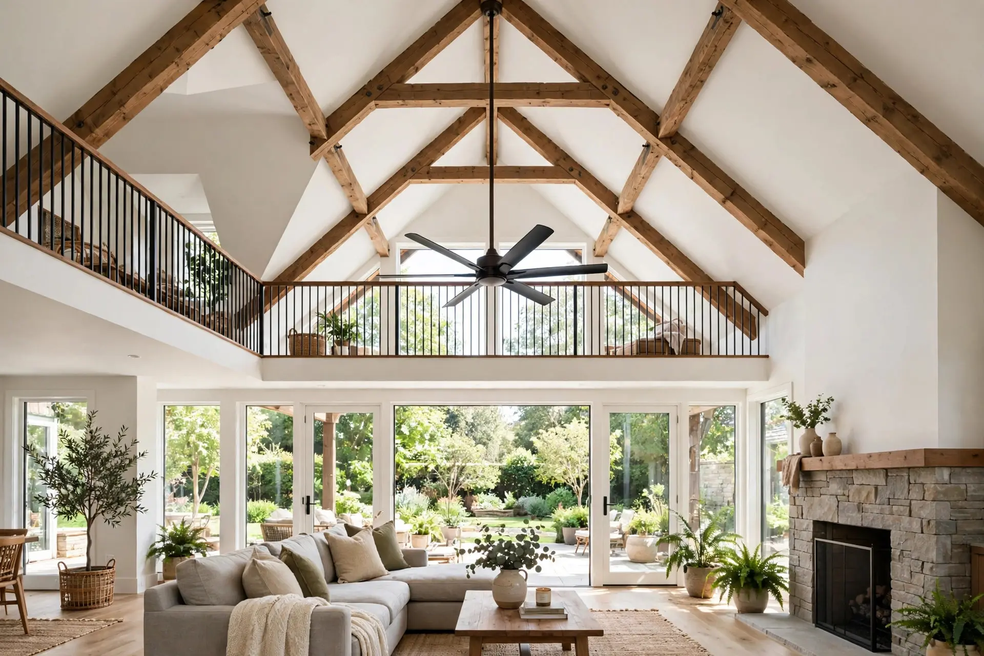 Ceiling Fan Size: How to Pick One That Actually Moves Air 2 Ceiling fan on a long downrod under a high vaulted ceiling, ceiling fan mounting height