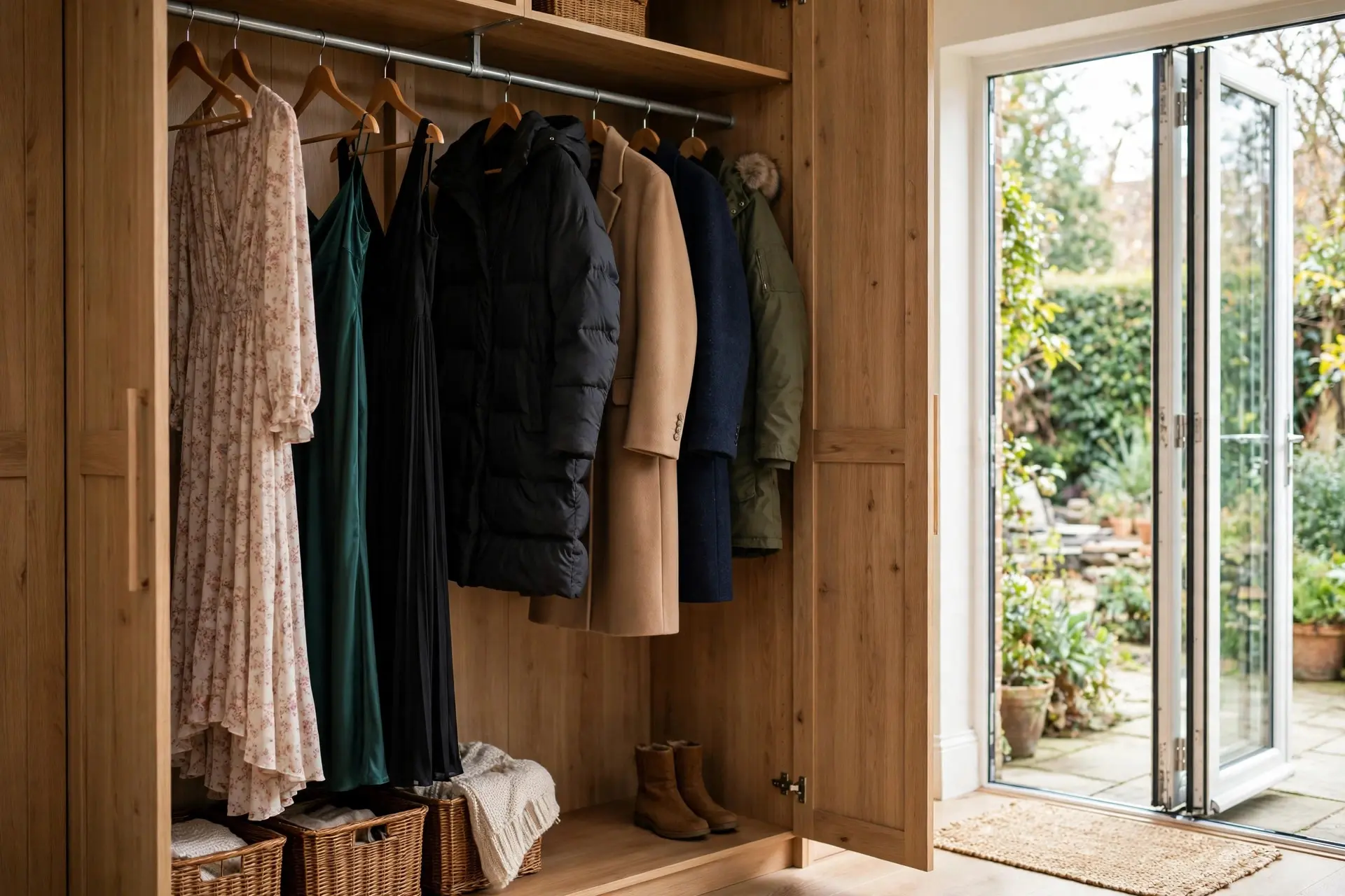 Closet Rod Height: The Measurements That Fit Real Clothes 4 Tall closet section with long dresses and coats in the long hanging zone at proper closet rod height