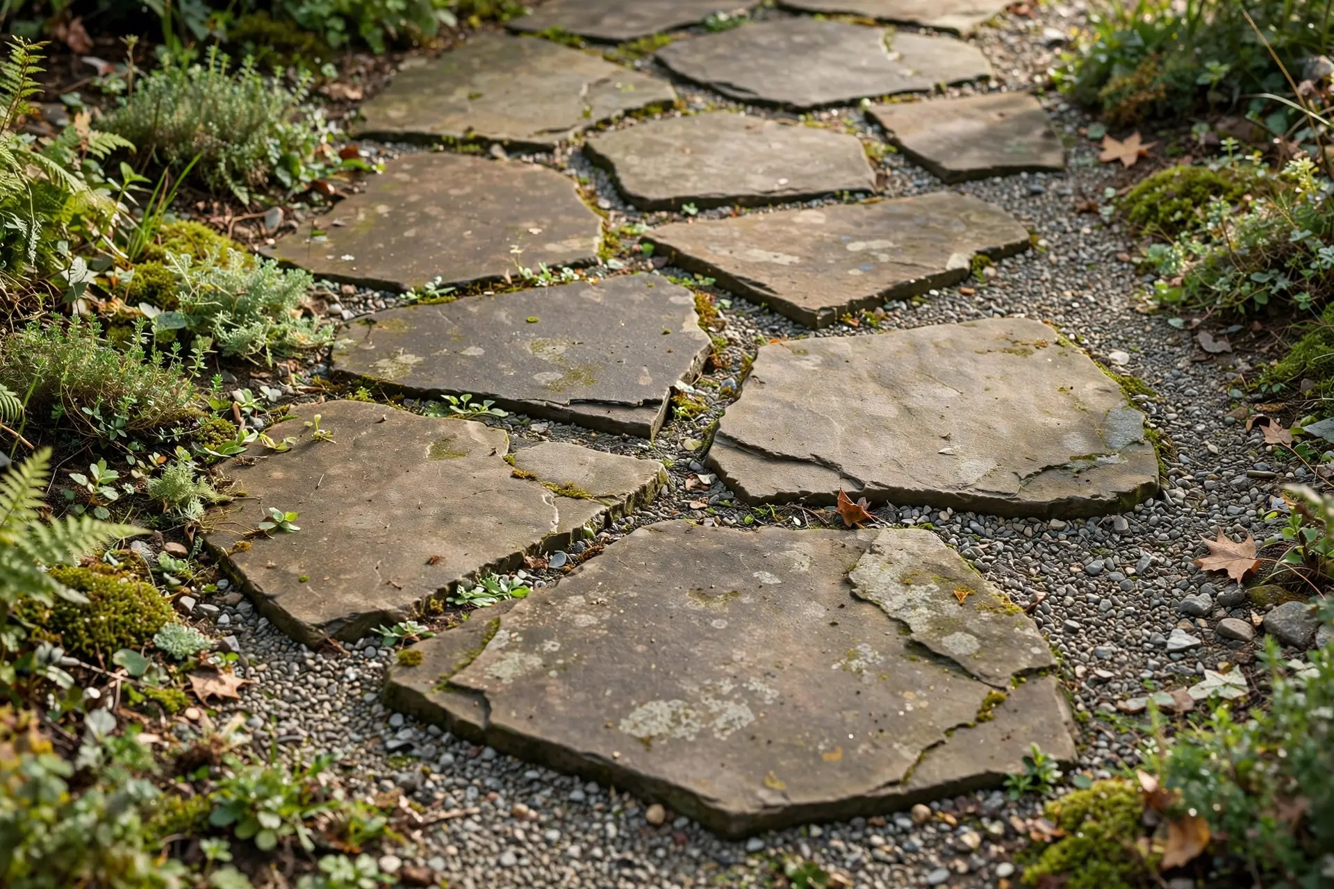 Garden Path Width: How Wide to Make a Walkway 6 Stepping stone path with irregular flagstones showing how material choice changes effective garden path width