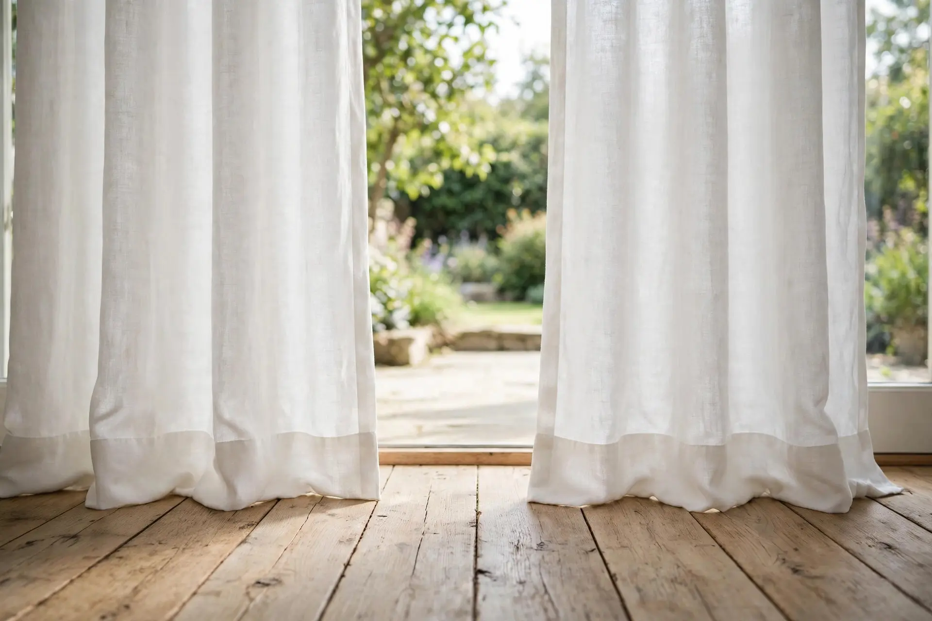How High to Hang Curtains: The Measurements That Make a Room Look Taller 5 Floor-length curtains with hems just kissing the wooden floor, the classic hem finish when hanging curtains
