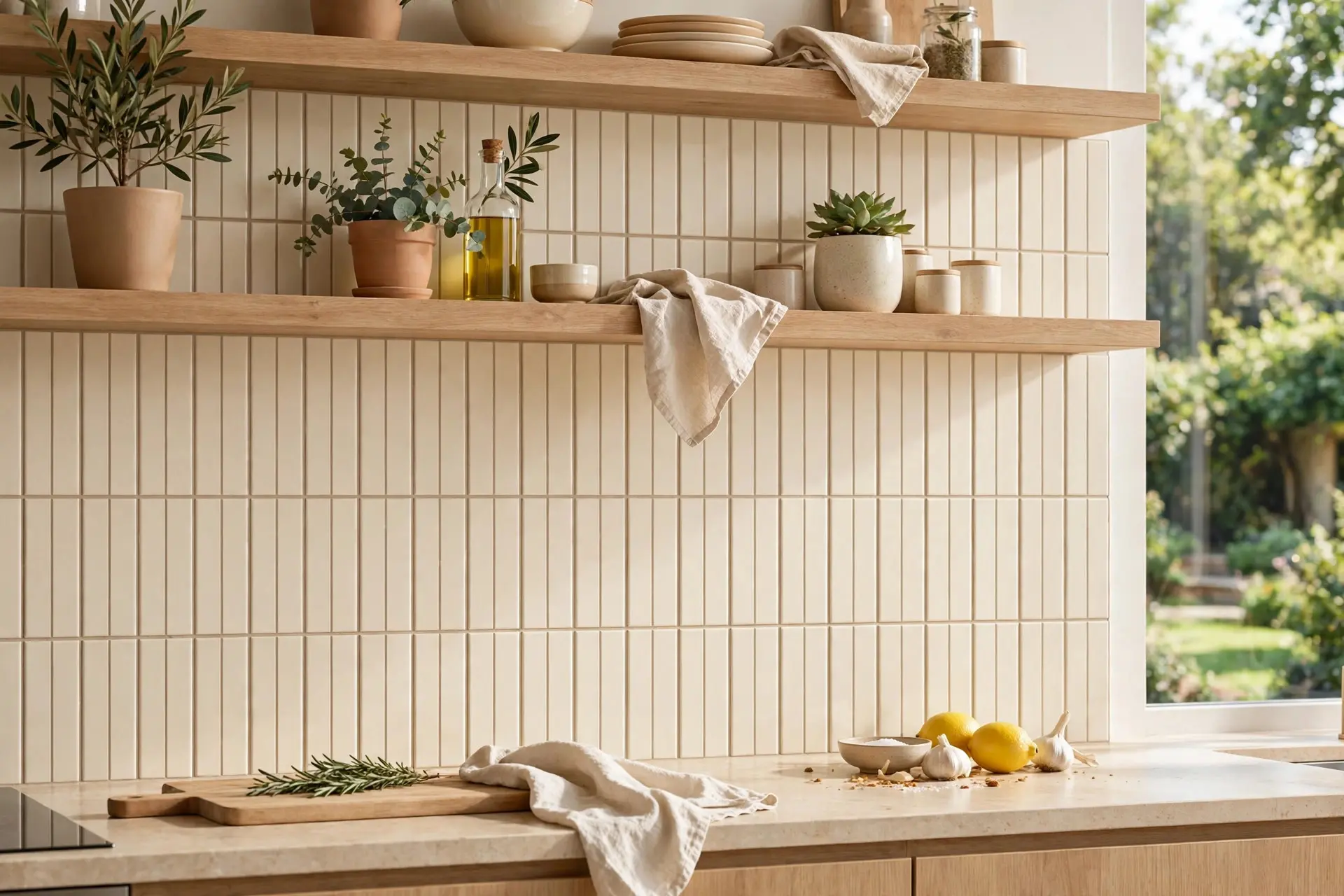 Kitchen Backsplash Ideas: How to Pick One You Will Still Like in Five Years 5 Vertical stacked cream subway tile kitchen backsplash with tonal matching grout