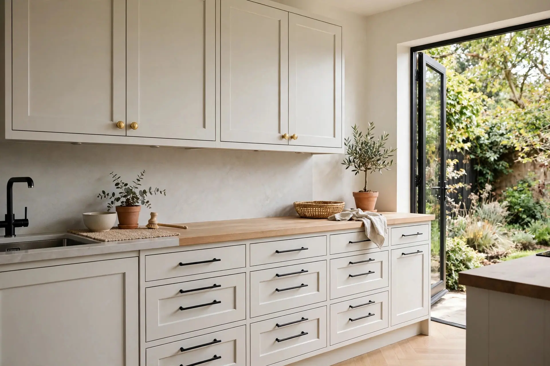 Kitchen Cabinet Hardware: The Sizes and Placement That Look Right 3 Kitchen with round knobs on upper cabinets and long bar pulls on lower drawers: kitchen cabinet hardware comparison