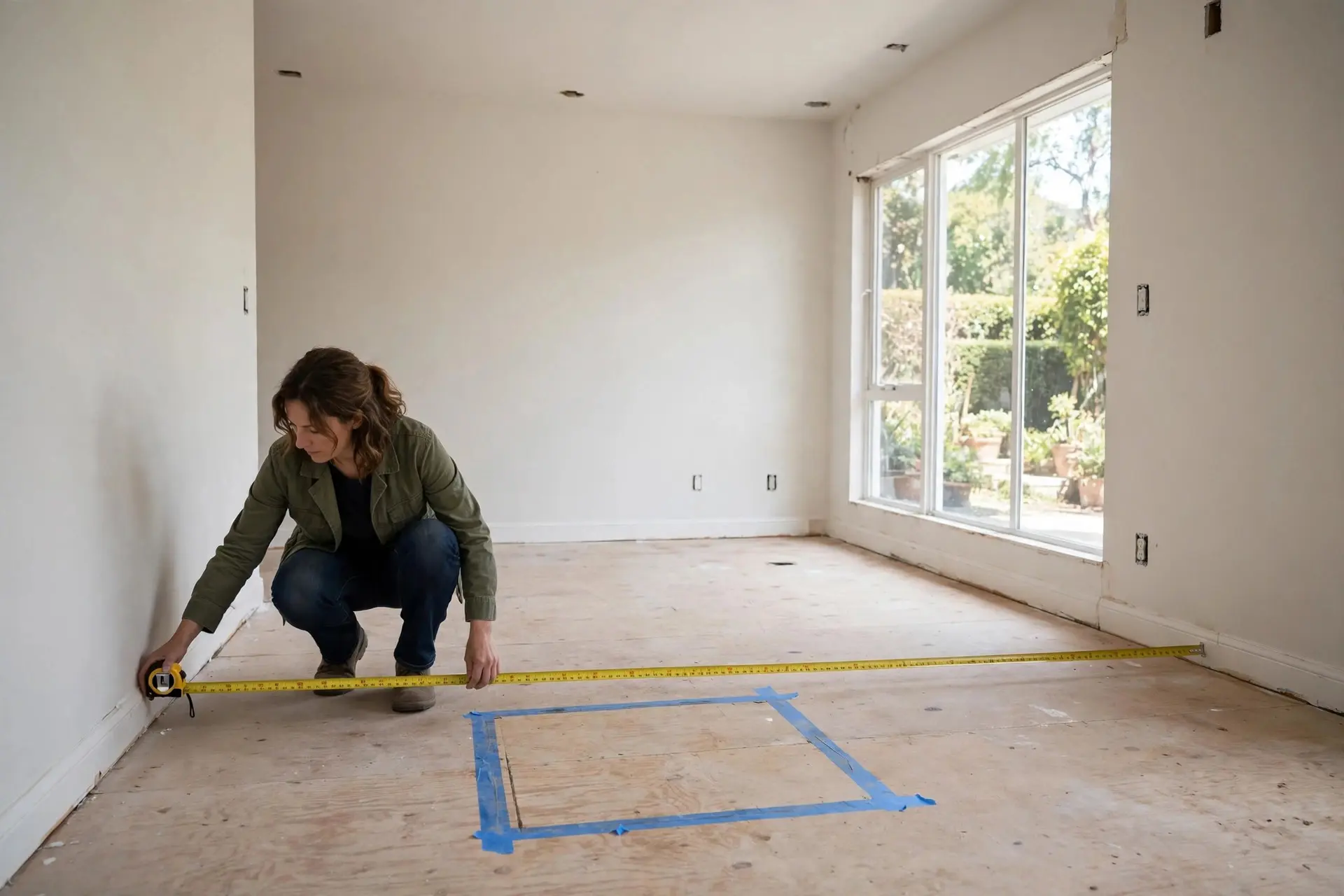 Measuring kitchen width wall to wall to work out whether the room supports kitchen island clearance