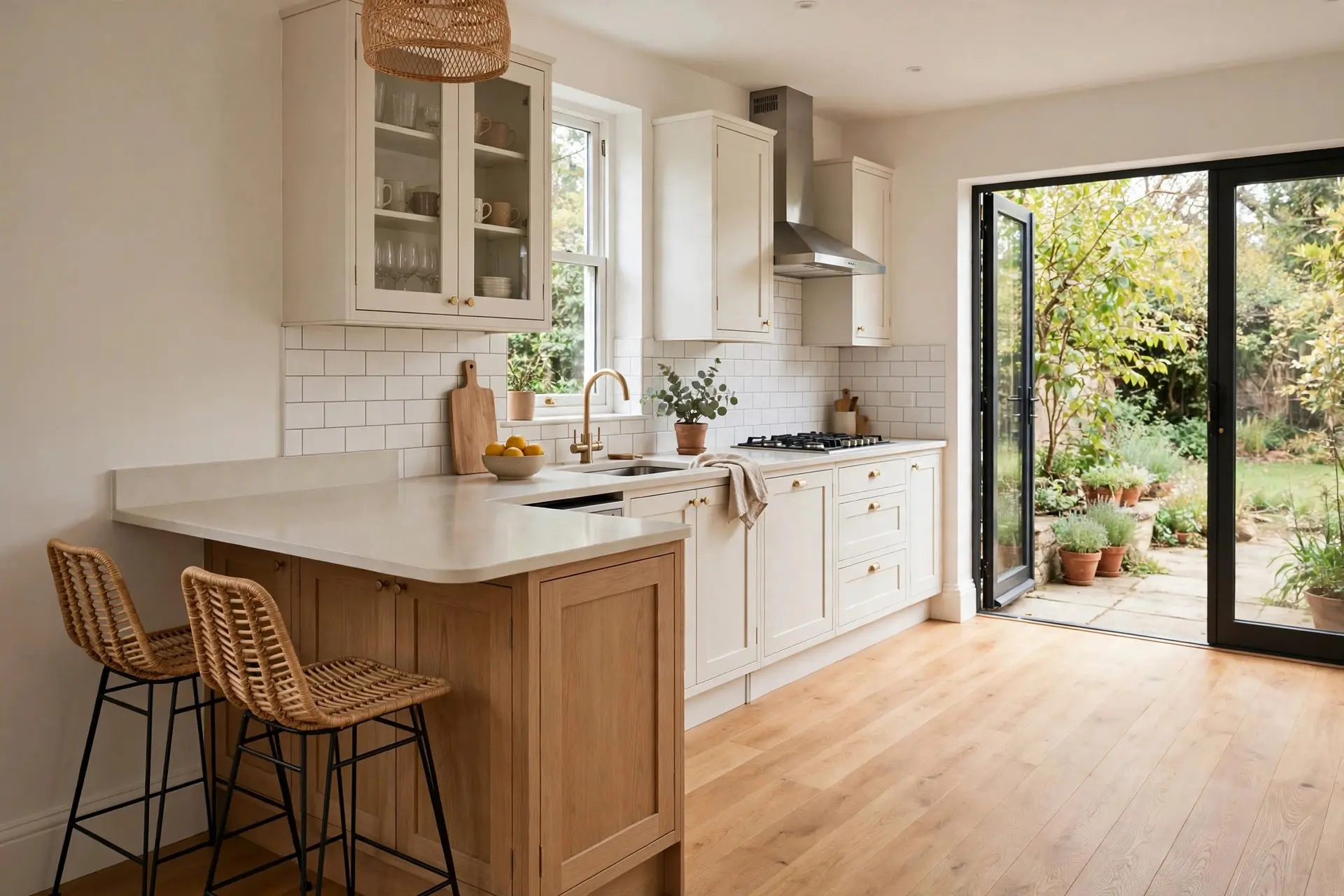 Small kitchen with a peninsula instead of an island, the alternative when kitchen island clearance math fails