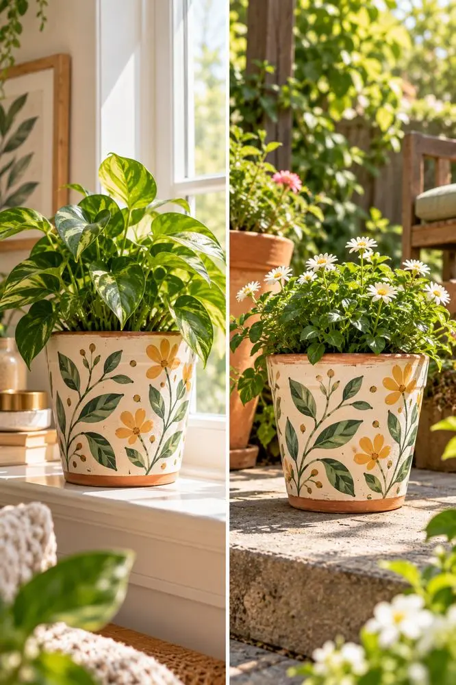 Plant Pot Painting Ideas That Actually Last 10 Painted plant pots styled indoors and outdoors for comparison