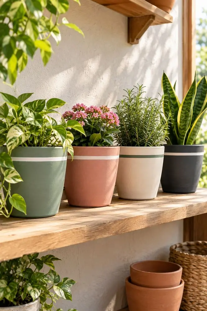 Plant Pot Painting Ideas That Actually Last 4 Modern minimalist plant pots painted in solid block colors