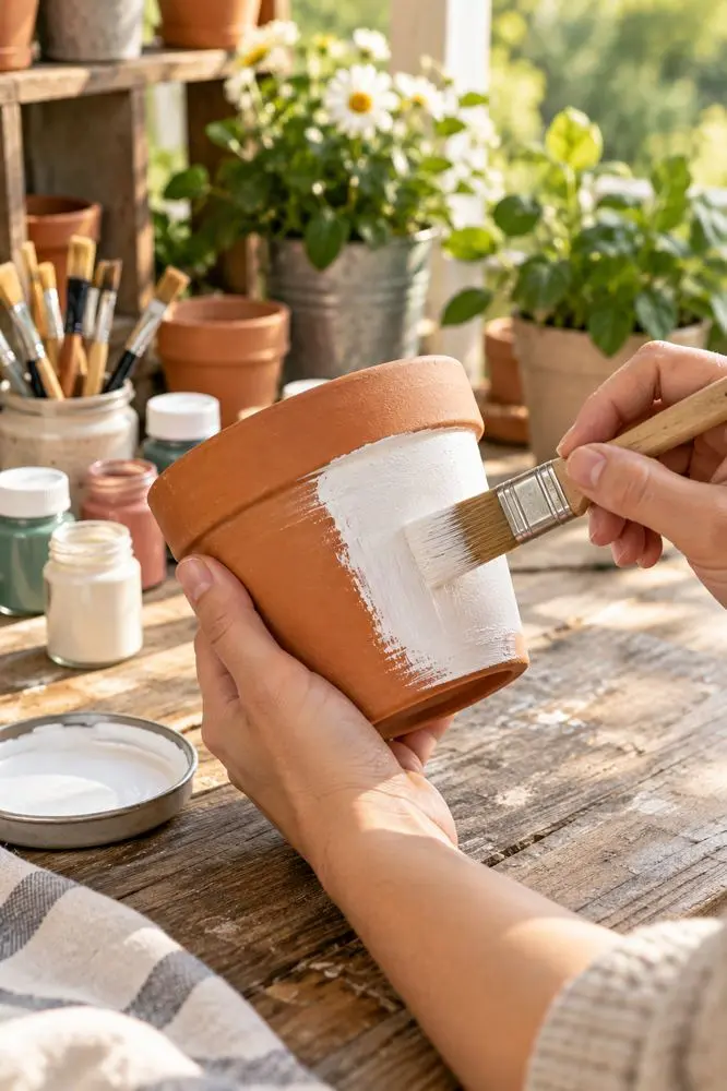 Plant Pot Painting Ideas That Actually Last 3 Priming a terracotta pot before painting