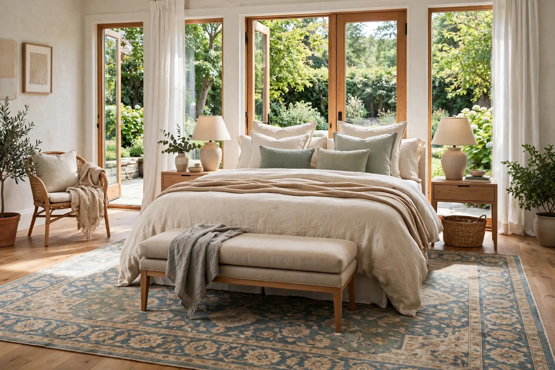 Rug Size for Queen Bed: The Placement Rules That Make a Room Look Finished 2 Big 8 by 10 rug size for queen bed fully underneath, extending past the foot and sides