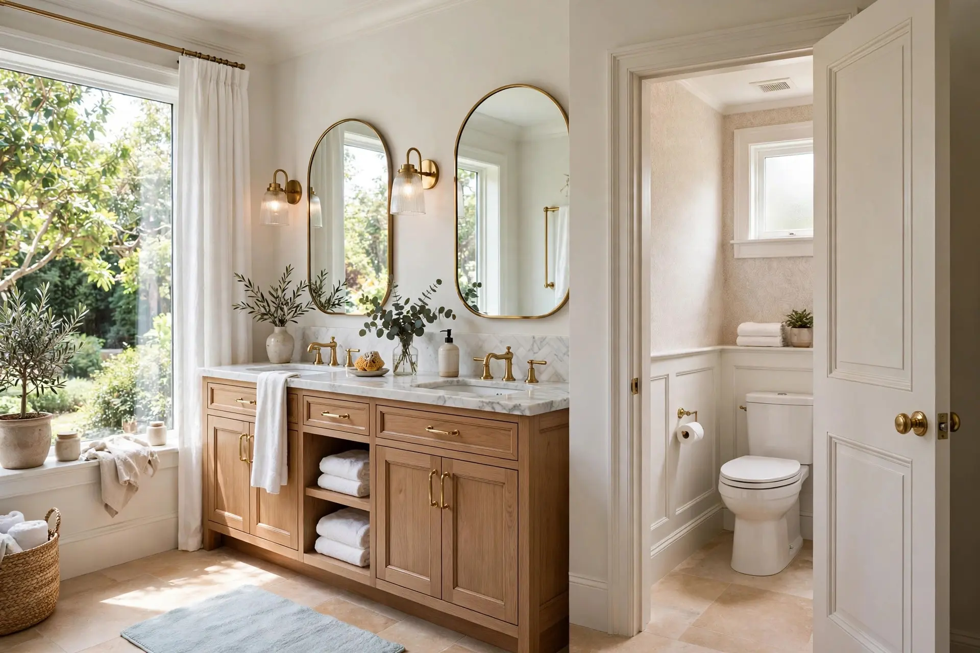 Separate enclosed water closet compartment with its own door inside a primary bathroom, toilet compartment size