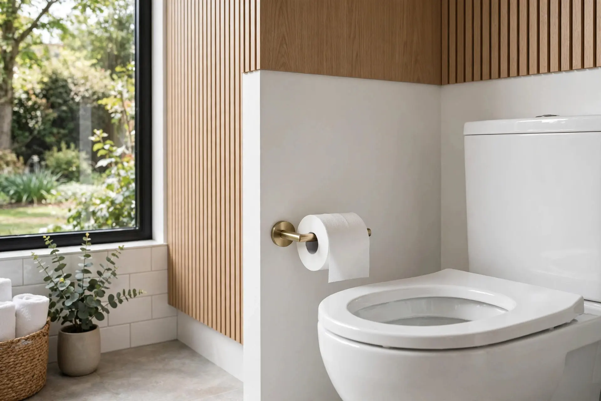 Towel Bar Height: Where Every Piece of Bathroom Hardware Goes 6 Toilet paper holder mounted beside a toilet, forward of the rim, at the correct height near towel bar height hardware
