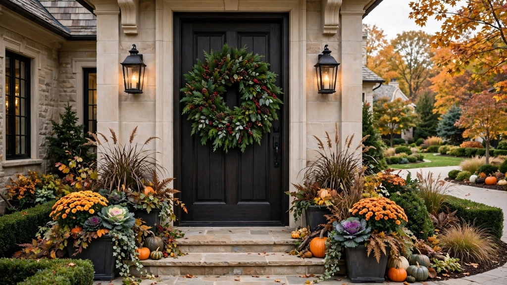 How High to Hang a Wreath on a Front Door: The Eye-Level Rule Pros Use 4 Tall front door with oversized wreath centered at eye level, how high to hang a wreath on a front door done right