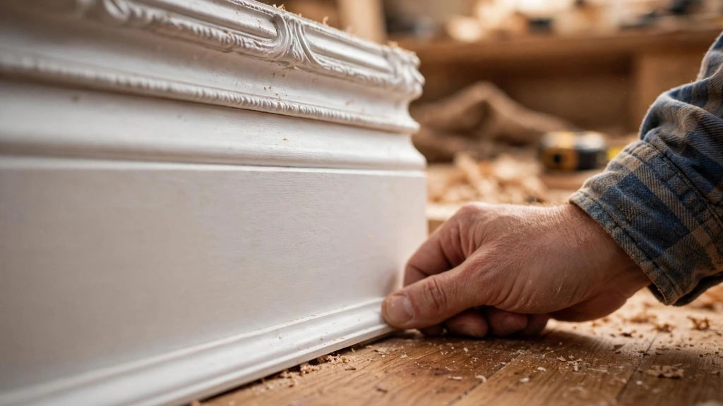 Standard Baseboard Height: The 3-1/4-Inch Rule That Makes Rooms Look Taller 8 A close up of the three stacked parts that build a baseboard above the standard baseboard height.