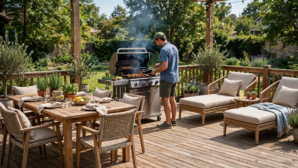 Standard Deck Size: How to Choose Dimensions That Fit Your Yard 6 A deck with separate dining, grilling, and lounge zones, planned around the standard deck size for real life.