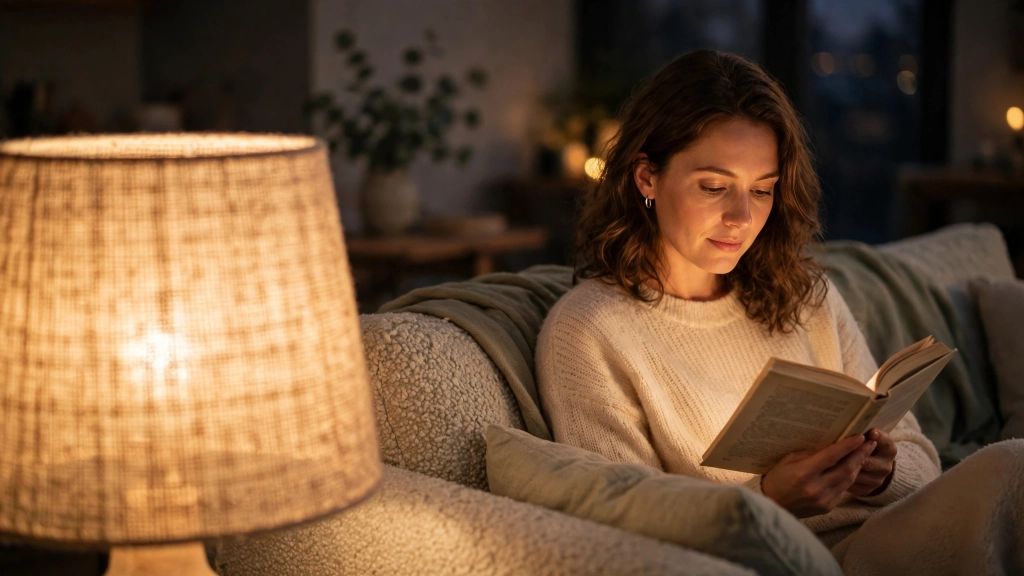 Standard Floor Lamp Height: How Tall Should Yours Be? 5 Warm light from a lamp at the standard floor lamp height falling perfectly over a reader's shoulder.