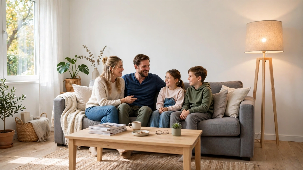 Standard Floor Lamp Height: How Tall Should Yours Be? 6 A living room floor lamp at the standard floor lamp height placed beside a sofa for reading and conversation.