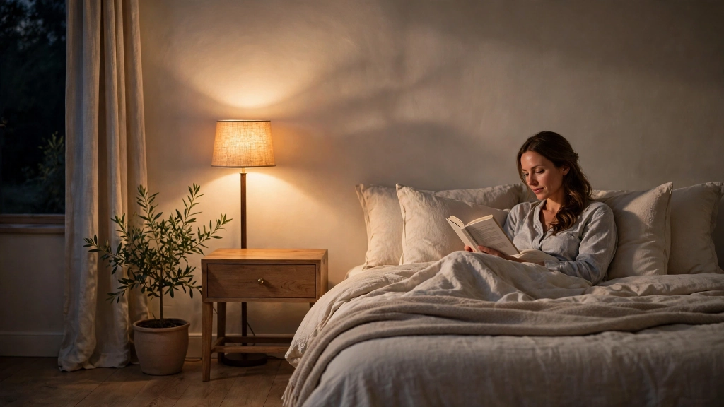 Standard Floor Lamp Height: How Tall Should Yours Be? 7 A slightly shorter bedroom lamp near the standard floor lamp height giving cozy reading light beside a bed.