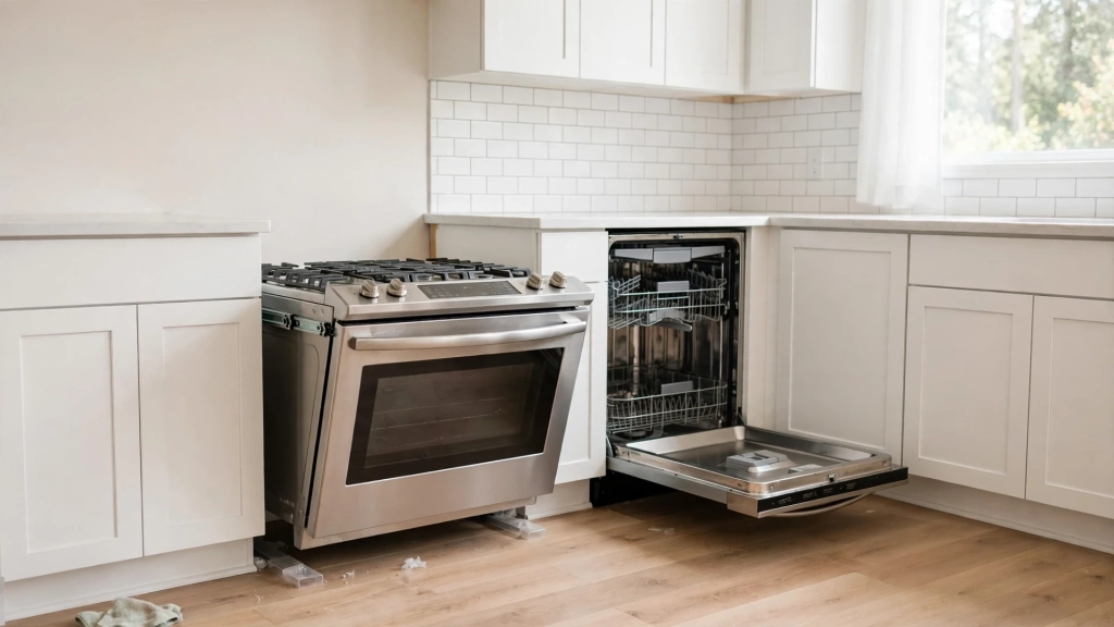 Range sliding into a perfect cabinet gap, why standard kitchen cabinet size matters
