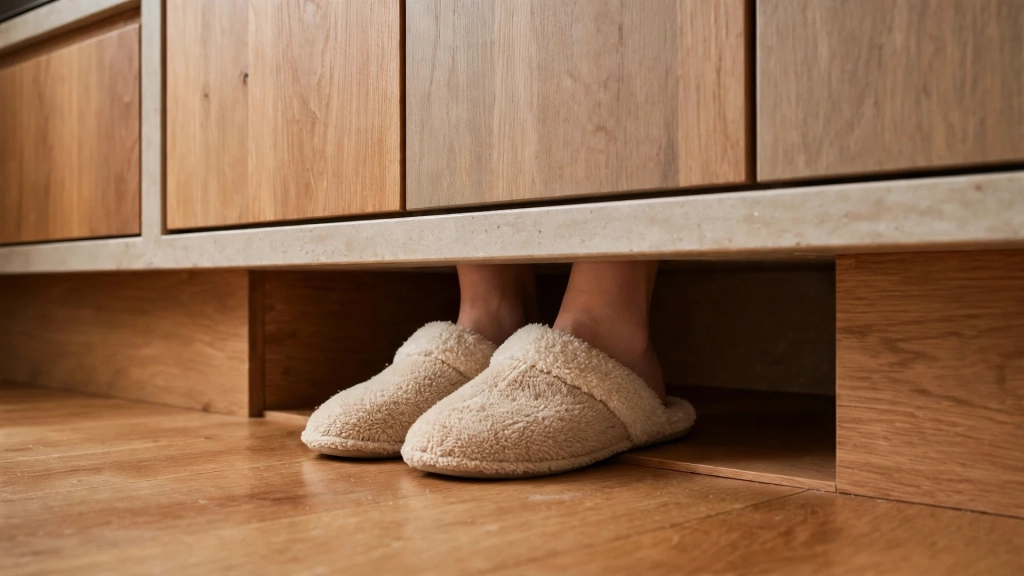 Toe-kick detail under base cabinets, a small standard kitchen cabinet size detail