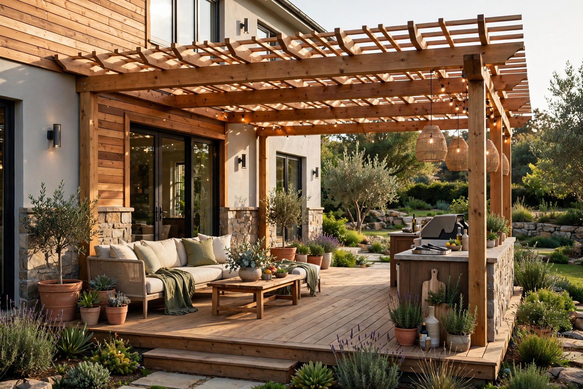 Pergola Dimensions for a Lounge Corner — standard pergola size
