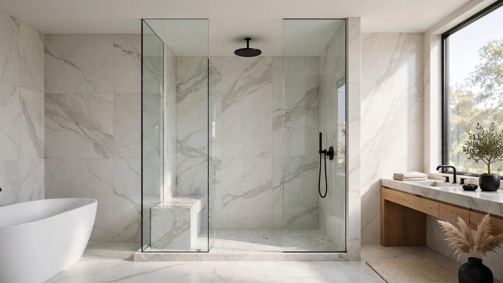 Standard Shower Size: 5 Dimensions That Make or Break Your Bathroom 1 Standard shower size guide showing a spacious modern walk-in shower with glass panels