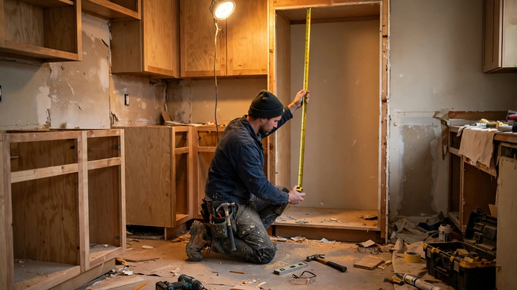 Standard Wall Oven Size: The Cutout Rule That Saves Your Kitchen Renovation 2 A contractor measuring a cabinet opening before installation, a key step when working with the standard wall oven size.