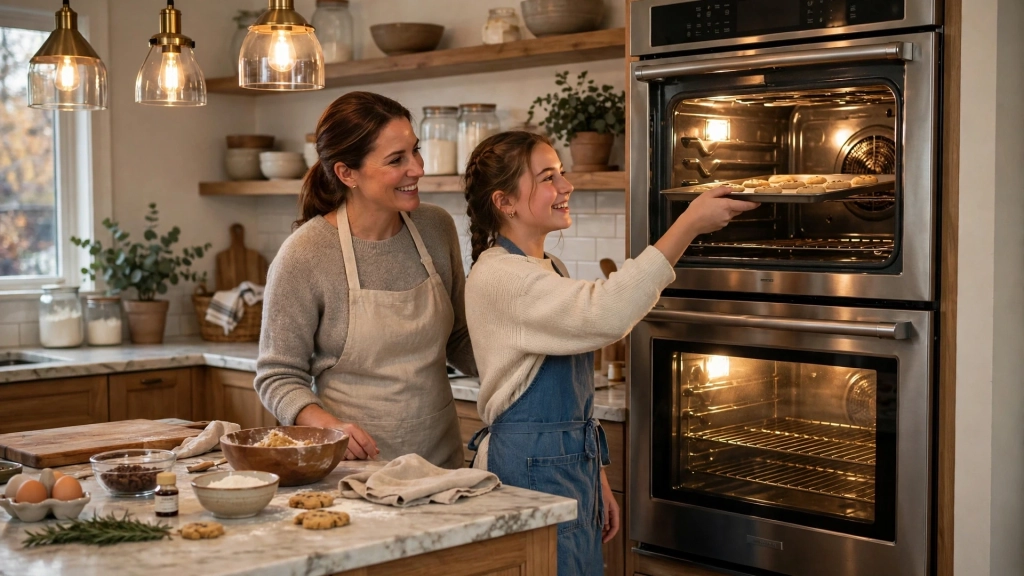 Standard Wall Oven Size: The Cutout Rule That Saves Your Kitchen Renovation 6 A family using a double wall oven together, a taller option than the standard wall oven size for single ovens.