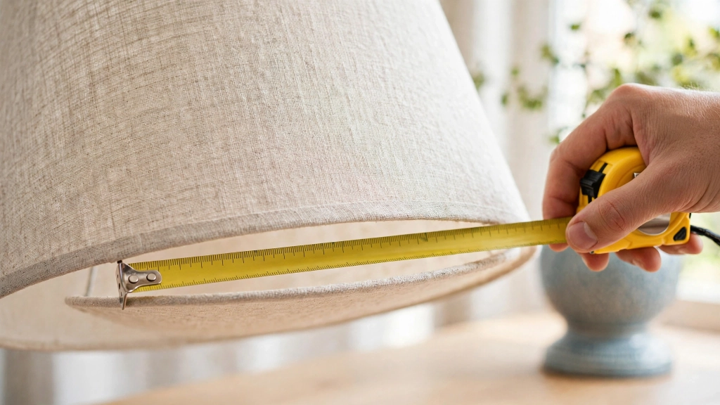 Table Lamp Shade Size, the Simple Formula for Perfect Proportions 3 Tape measure stretched across a table lamp shade showing the two-thirds width rule, showing ideal table lamp shade size.
