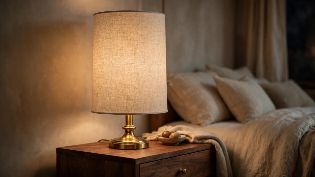 Table Lamp Shade Size, the Simple Formula for Perfect Proportions 4 Table lamp with tall drum shade hiding the socket, viewed at eye level, showing ideal table lamp shade size.