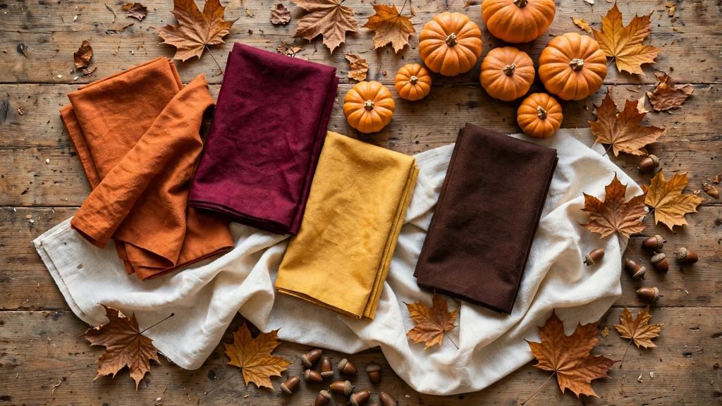 A Thanksgiving Dinner Table Setting Your Guests Will Photograph Before They Eat 2 Fabric swatches and napkins in fall colors for planning a thanksgiving dinner table setting