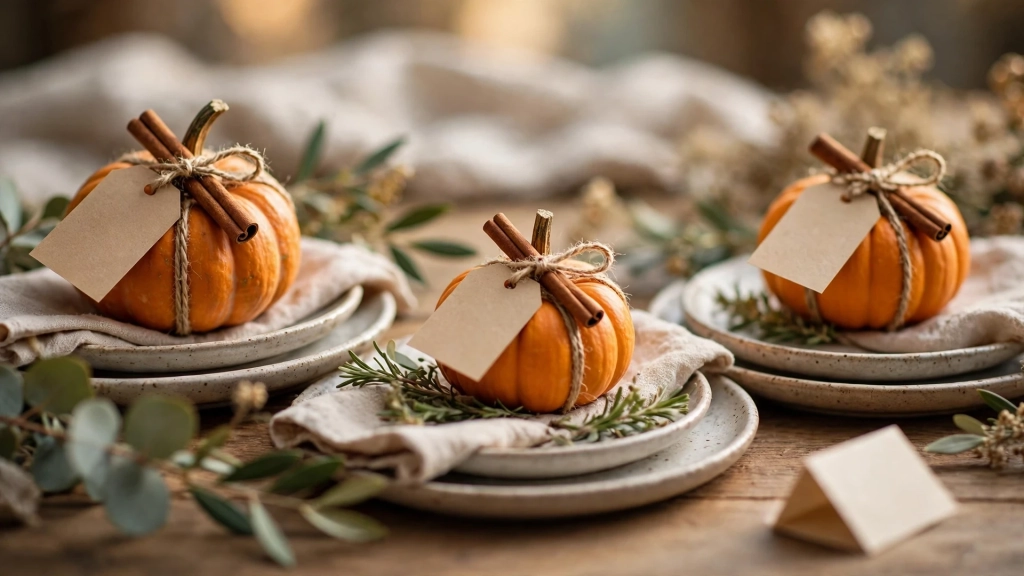 A Thanksgiving Dinner Table Setting Your Guests Will Photograph Before They Eat 9 Kraft-paper place tags tied to mini pumpkins, a personal thanksgiving dinner table setting touch