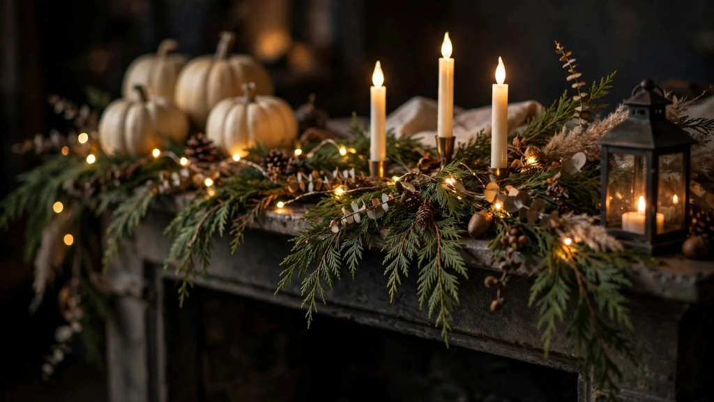 Safe candlelight styling with these thanksgiving fireplace decor ideas