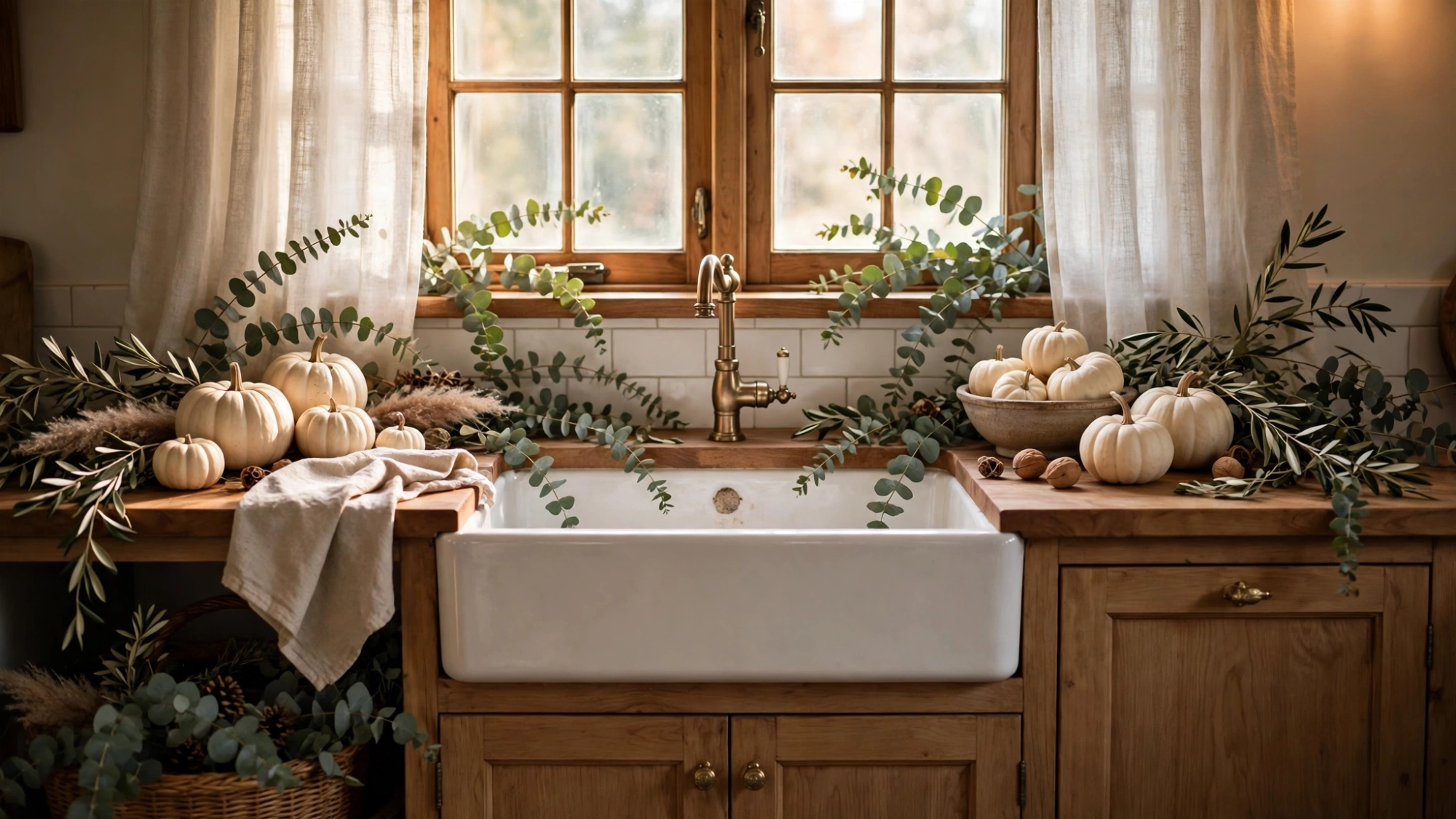 5. Style a Wooden Tray Vignette — thanksgiving kitchen decor ideas